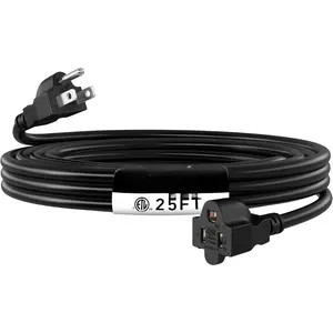 Indoor Outdoor Extension Line, Black Long Extension Line 25ft,  Flexible Case, Made of Pure Copper, 13A 1625W 16AWG SJTW, 3 Prong Heavy Duty Wire, E