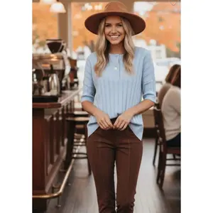 Sky Blue  Button Front Knit Sweater top