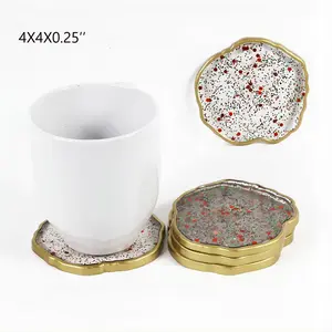 Christmas coasters, red and green bling resin coaster set with GOLD edges. Great hostess gift Tableware