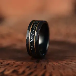 The Goliath Ring - Black Hammered Tungsten Meteorite Men's Wedding Band 8MM