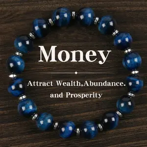 12mm Large Natural Blue Tiger Eye Beaded Bracelet Lucky Wealth Protection Jewelry Gift