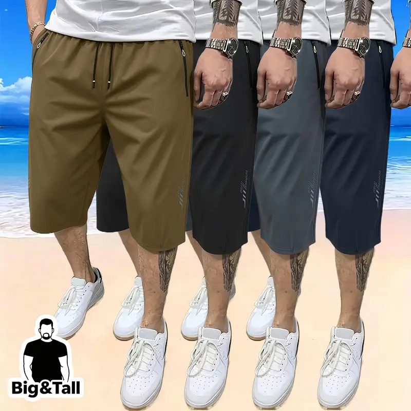 4-pack men’s summer versatile 7/8 pants—casual athletic breathable joggers with side zip pockets; suitable for running, fitness, training, casual outings, beach vacations, and relaxing at home during holidays.fathersdaygift
