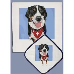 212 MAIN Quilted Greater Swiss Mountain Dog 2-Piece Cotton Kitchen Towel and Pot Holder Set - Absorbent Home Care Cleaning Cloth, Decoration Supply, Ideal Gift
