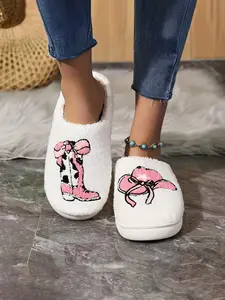 Women's Cute Cartoon Design Plush Slippers Look Like Boots, Casual Soft Comfortable Home Slippers, Warm Slippers for Indoor & Outdoor Use for Fall & Winter