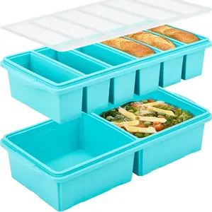 Silicone Freezer Tray With Lid Soup Freezer Container Molds Large Ice Cube Tray Set Makes 1 Cup & 2 Cup Portions Cubes Perfect for Preparing Meals in Different Portion Sizes Oven & Dishwasher Safe