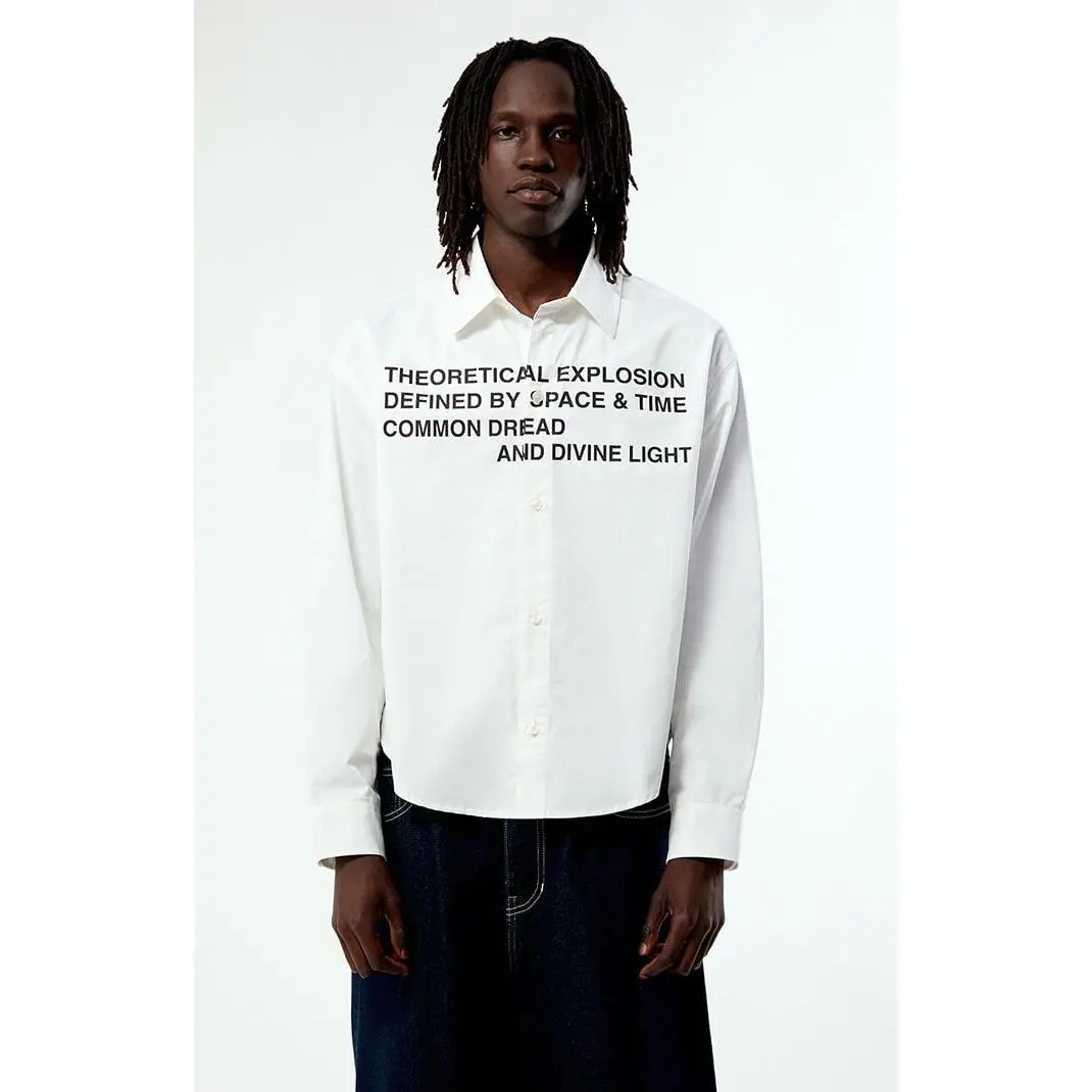 Pacsun Men's White Common Space Solid Long Sleeve Oxford Shirt