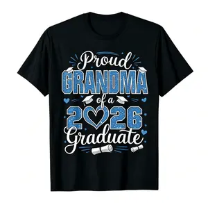 Women's 2026 Graduate Proud Grandma Short-Sleeve Round-Neck Casual Comfortable Everyday 100% Cotton Graphic T-Shirt
