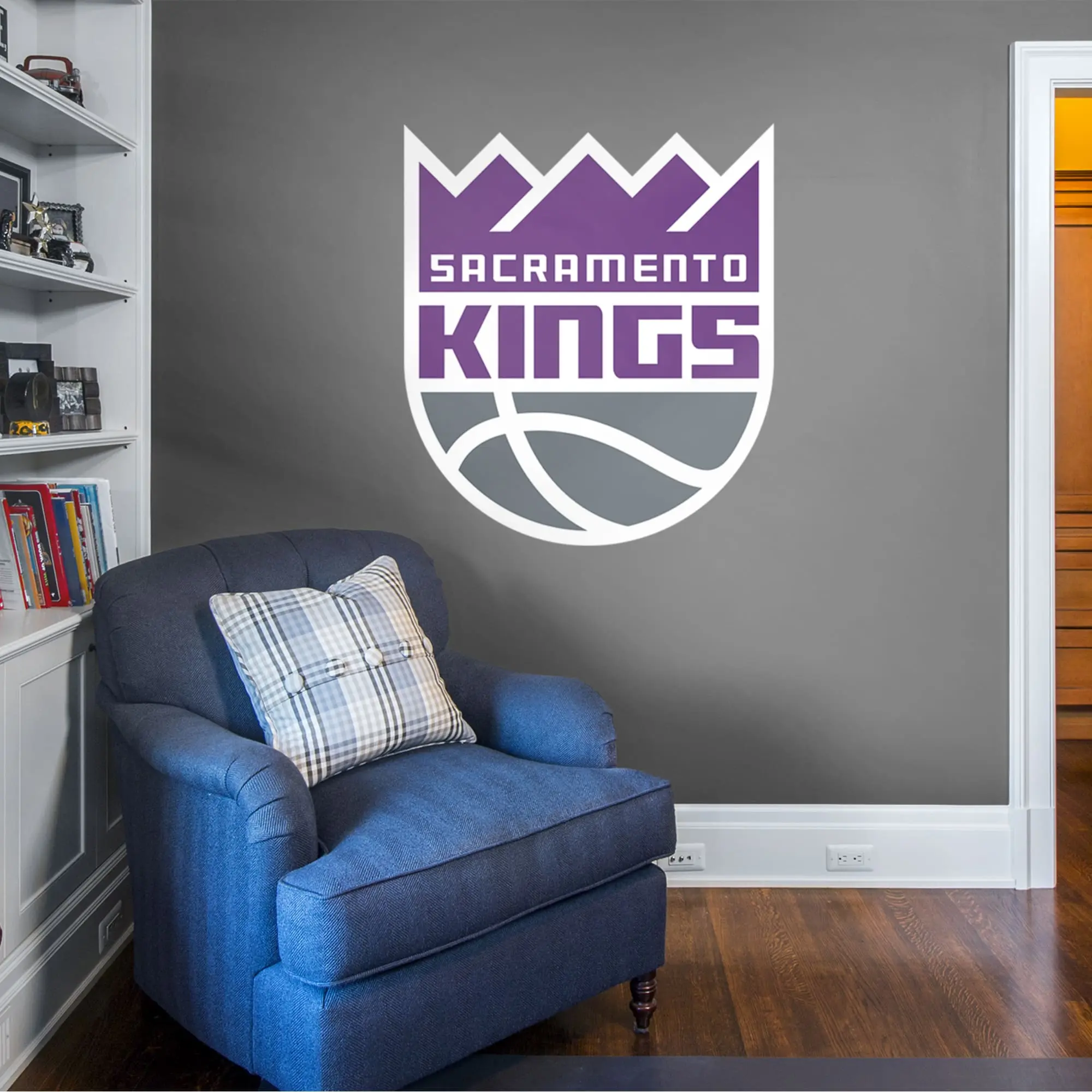 Official NBA Sacramento Kings RealBig Logo Collection Reusable Vinyl Wall Decal Sticker - Fade-Resistant, Die-Cut Edges, Vibrant Fan Accent Wall Decor, Home Decoration Items, Sticker Decorations, Room Art