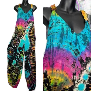 Hand-Dyed Tie-Dye Jumpsuit - Boho Harem Romper, Hippie Festival Overalls & Free-Spirit Dungarees, Comfortable Women's Wear - Womenswear