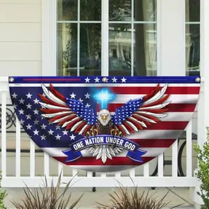 One Nation Under God Eagle Fan Flag Non-Pleated Heavy Duty Patriotic Garden Porch Front Door Yard Hanging Decor with Brass Grommets