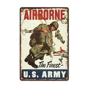 AIRBORNE THE FINEST U.S ARMY Metal Painted Sign 12x8inch Vintage Plaque Decorative Wall Art for Home Bar Restaurant Garage Decor Gift Memorial