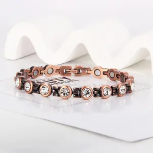Pure Copper Magnetic Bracelet 99.99% Pure Copper Adjustable Chain Vintage Design with Rhinestones and Magnetic Therapy Stones Elegant Bohemian Style Low Allergen & Anti-Oxidation Comes with Gift Box and Adjuster