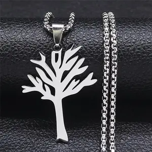 Tree Stainless Steel Necklace for Women Man,Tree of Life Leafless Tree Tattoo Hiphop Punk Rock Family Tree Pendant Necklace Jewellery Gifts