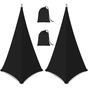 Speaker Stand Cover-Speaker Cloth with 360 Degree Cover, Speaker Tripod Scrim Cover for Speaker/Lighting with Free Travel Bag, 2 Pack Black