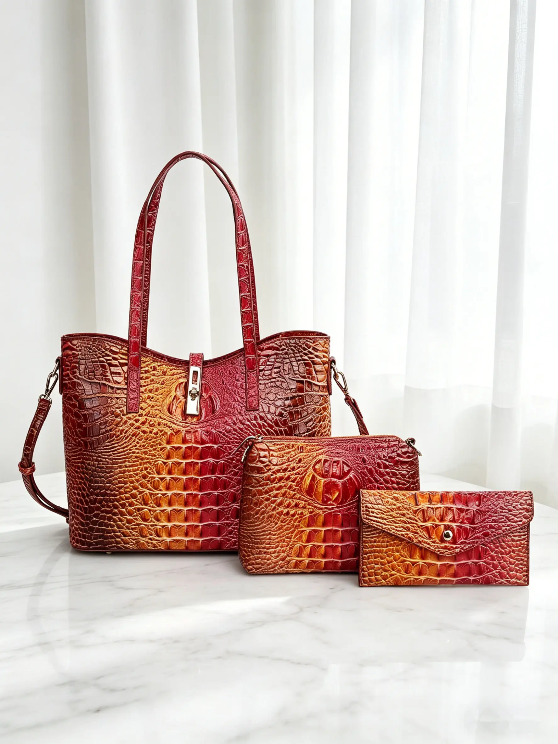 3-Piece Crocodile Print Handbag Set - Fashionable Vintage Style, Multi-Functional Top Handle Crossbody, Business Clutch & Coin Purse - Spacious, Secure, Ideal for Everyday Chic，Christmas, Mother's Day Gifts
