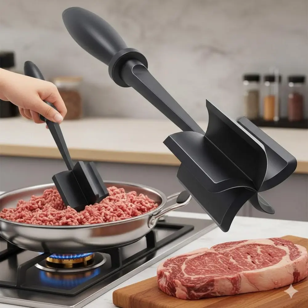 High Heat Burger Masher & Meat Tenderizer: Non-Stick Food-Grade Coating, Heat-Resistant Handle. Ideal for Ground Beef, Turkey, and Mashed Potatoes. Your Essential Kitchen Prep Tool for Efficient Cooking. Kitchen Tools and Gadgets Kitchenware Home
