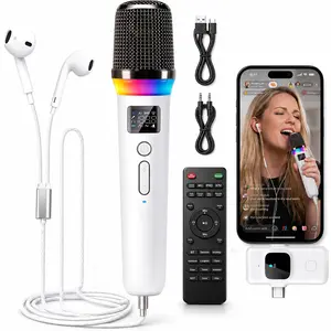 4-in-1 Handheld Wireless Microphone with Built-in Live Sound Card, AI Voice Changer, Noise Reduction & DJ Audio Mixer, RGB Light, Compatible with Smartphone, iPhone/Android, PC for Karaoke, Live Streaming, Singing, Recording, Gaming, YouTube & TikTok