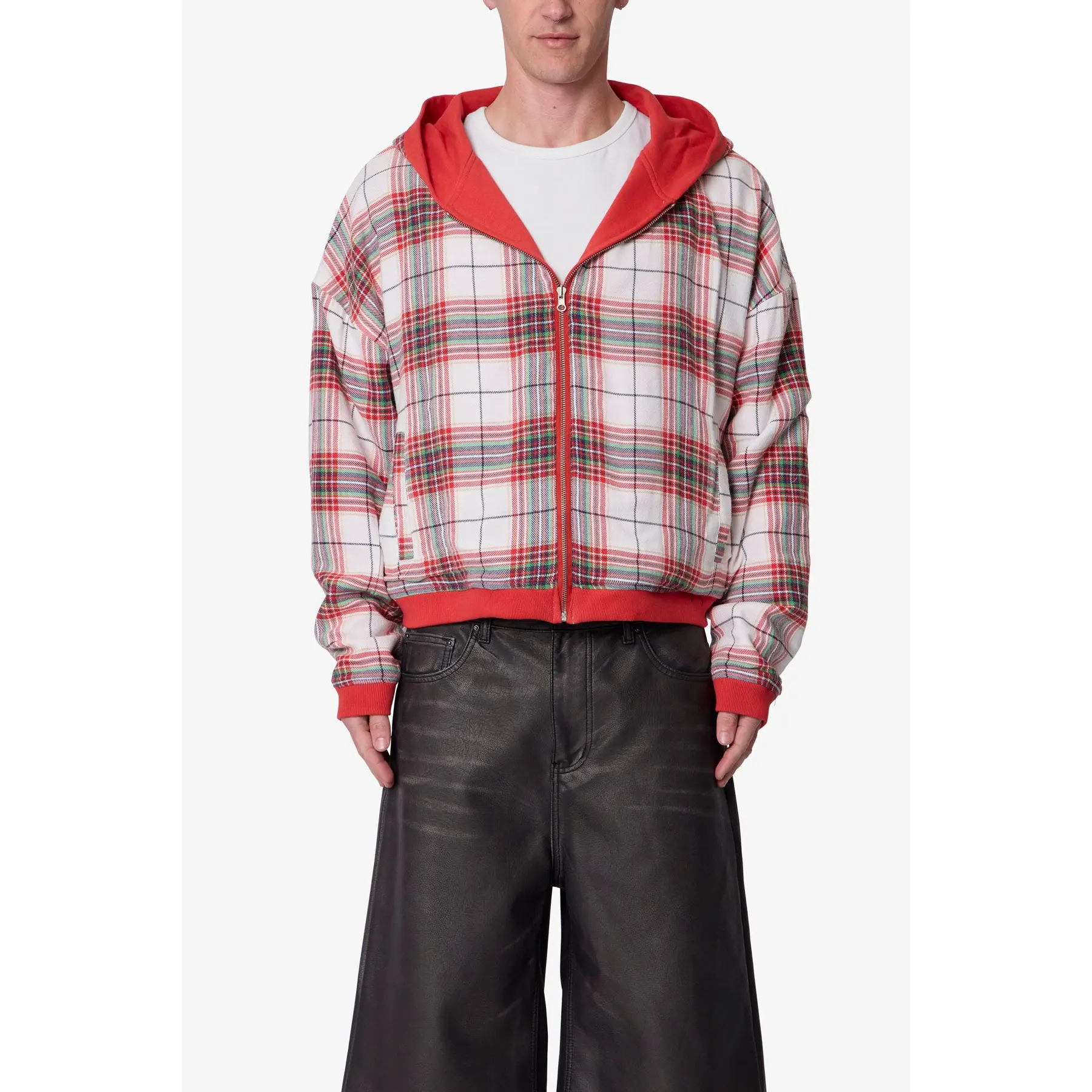 mnml Reversible Flannel Zip Up Hoodie - Red