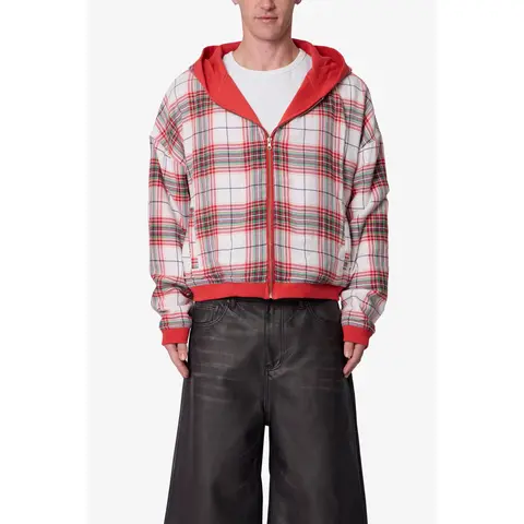 mnml Reversible Flannel Zip Up Hoodie - Red