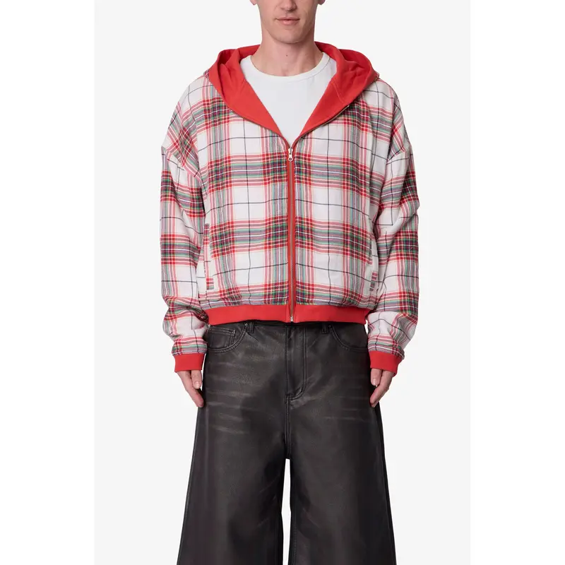 mnml Reversible Flannel Zip Up Hoodie - Red
