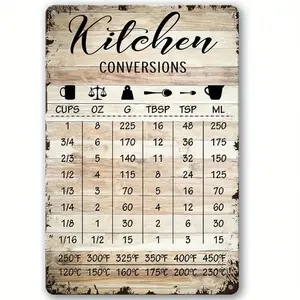 Vintage Farmhouse Kitchen Conversion Chart Sign Metal Wall Art Decor Rustic Country Cooking Measurement Poster for Baking Suppli