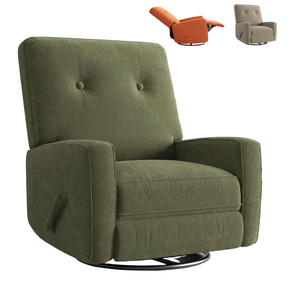 360° Swivel Rocking Glider Chair, Nursery Recliner Chair, Upholstered Armchair for Adults w/ Adjustable Backrest & Footrest,  for Living Rooms, Bedrooms, Apartments