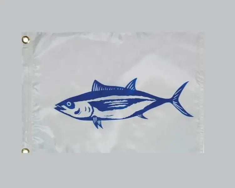Durable Tuna Catch Flag for Boats & Watercraft, 19.5 x 13 inches Customizable Nautical Banner with Double-Sided Micro Twill, Double Stitching, Stainless Steel Grommets & Team Names, Double Sides