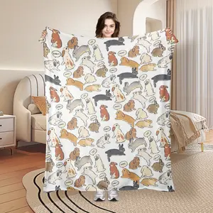 Luxury Plush Rabbit Print Blanket - Light Blue & Brown Bunny Design, 280gsm Heavyweight All-Season Soft Flannel Bedspread/Throw, Contemporary Cozy Bedding for Modern Home Decor, Durable & Warm for Couch or Bed, Guinea Pig Blanket