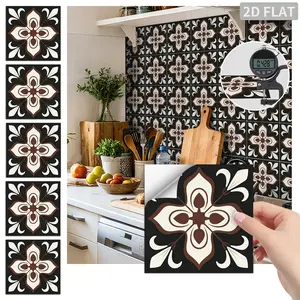 24PCS/Box FHZ Black & Brown Vintage Floral Peel and Stick Wall Sticker, PET Matte Waterproof Oil-Proof for Kitchen, Bathroom, Furniture