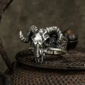 Vintage Black Goat Open Ring Men Dark Demon Satanic Niche Exaggerated Personality Finger Ring