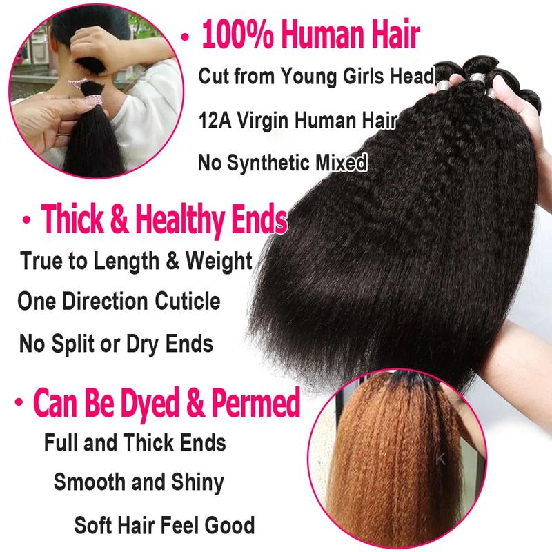 Msgem Hair 15A Kinky Straight 100% Human Hair Bundles Peruvian Raw Virgin Hair 12-32 Inch Yaki Straight 1 Bundles Lot Weave Hair Extensions