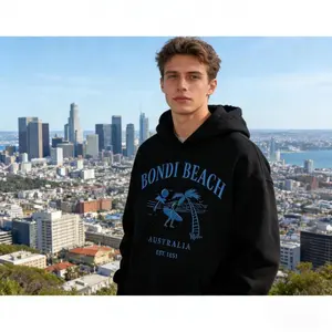 Bondi Beach Surf Hoodie – Australian Coastal Graphic Sweatshirt, Relaxed Fit Casual Streetwear Pullover, Unisex Beachwear Style