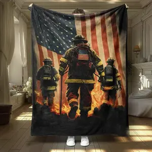 American Flag Firefighter Hero Backdrop Blanket, Warm Decorative Throw for Friends & Family, Couch Bed Living Room Home Decoration