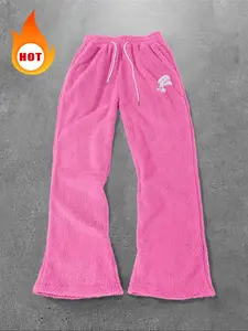 Men's Star Embroidery Fuzzy Sweatpants, Casual Comfy Regular Fit Jogger Pants for Fall & Winter, Men's Trousers for Daily Wear