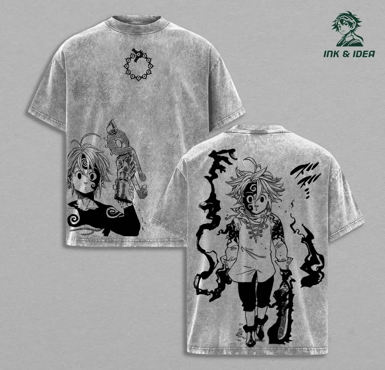 Meliodas Demon Form T-Shirt – Seven Deadly Sins Vintage Washed Oversized Anime Tee, Heavy Cotton Double Printed Graphic, Dark Aura Retro Streetwear Top, Unisex Gift for Anime & Manga Fans Z7E