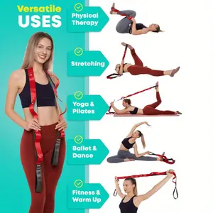 Stretch band with ring - Non-elastic resistance band for physical therapy, yoga belt for stretching equipment, elastic band for exercise and flexibility - Fascia, hamstring and leg stretching band