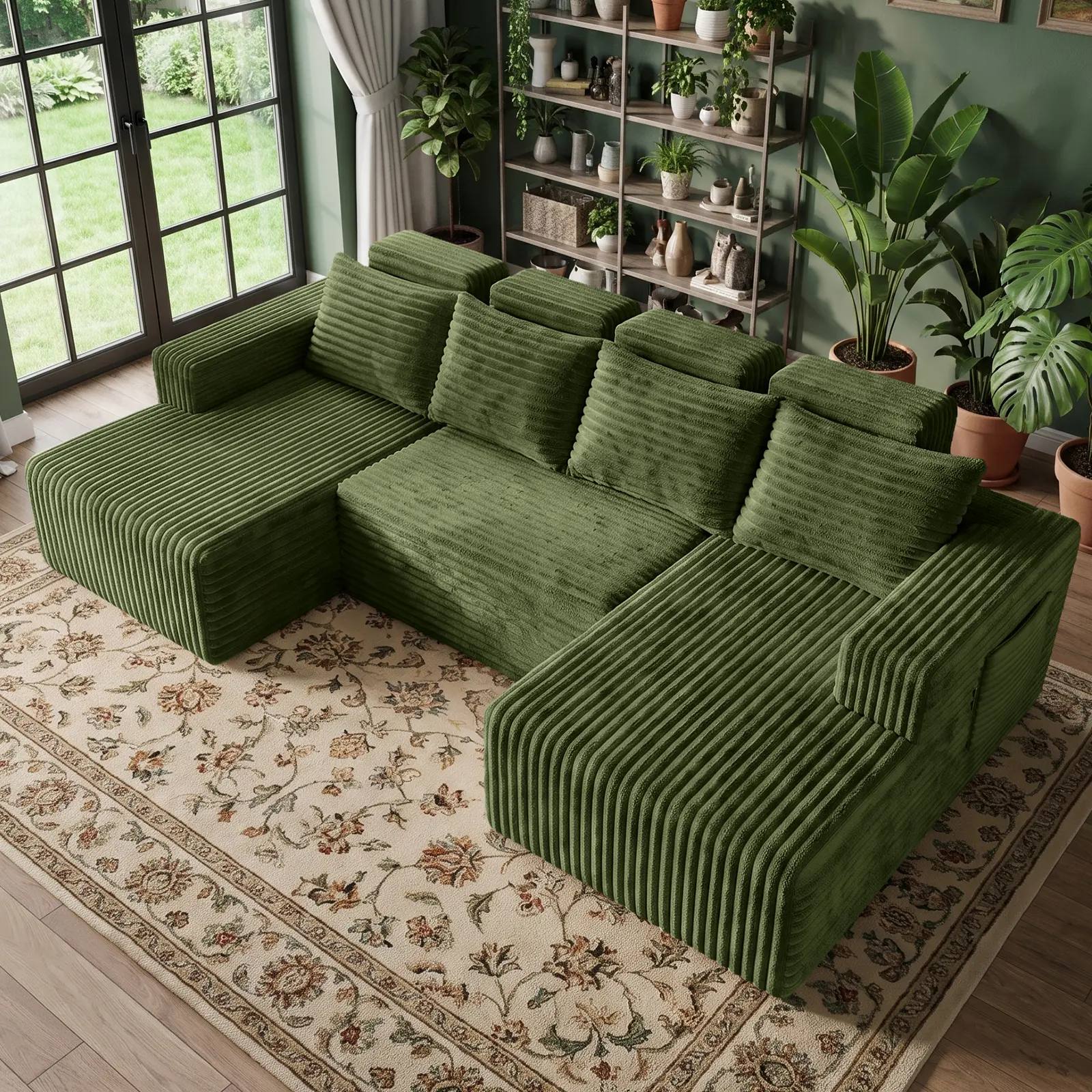 114" U-shaped modular cloud sofa, oversized deep-seat sectional couch, soft corduroy fabric, no assembly required, cozy living room sofa114" U-shaped modular cloud sofa, oversized deep-seat sectional couch, soft corduroy fabric, no assembly required, cozy