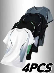 Men’s 4-piece set of stylish, trendy minimalist T-shirts in four different colors. Made from soft knit fabric that is lightweight and breathable—ideal for everyday wear, outdoor activities, cycling, and jogging.