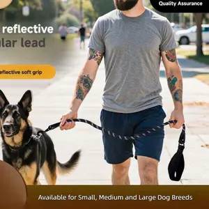 Reflective Nylon Rope Dog Leash with Comfortable Padded Handle, Heavy Duty Pet Walking Leash for Small Medium Large Dogs