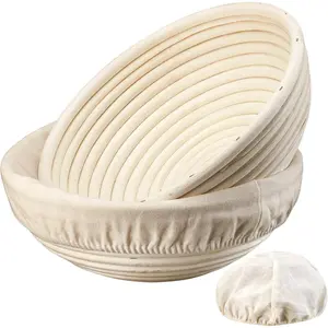 9 inch Banneton Bread Proofing Basket Set of 2 Round Sourdough Proofing Bowls Handmade Rattan Baskets with Liners