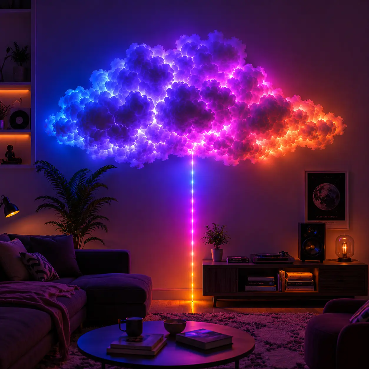 3D RGB Thundercloud Ceiling Light, DIY Cloud Light with Music Sync, App Control, 1,600 Adjustable Colors, Dynamic Lighting Modes and Timer for Gaming Room, Bedroom and Party Decor