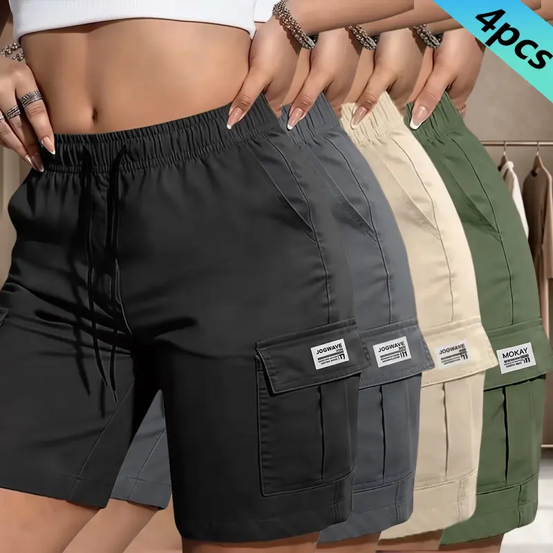 Life keeps moving — Women’s summer sports casual shorts, available in packs of 1–4 pieces; stylish, versatile cycling shorts with stretch fabric, loose fit, ice silk for a cool, skin-friendly feel; suitable for women’s fitness and running.