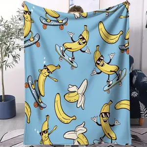 Banana Skateboard Pattern, Soft, Warm and Lightweight Plush Blanket, Suitable for Beds, Sofas, Cars, Room Decorations and Gifts, Suitable for Children and Adults, 1 Single-sided Printed Blanket