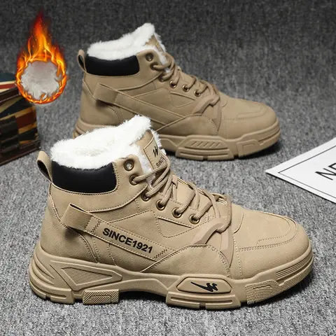 Men's Insulated PU Leather Lace-Up Closed Winter Boots - Round Toe, Synthetic Letter Print, Casual Outdoors & Warm Daily Wear Walking Footwear, Black, Available in CN38[US6], CN41[US7.5]