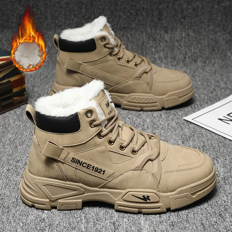 Men's Insulated PU Leather Lace-Up Closed Winter Boots - Round Toe, Synthetic Letter Print, Casual Outdoors & Warm Daily Wear Walking Footwear, Black, Available in CN38[US6], CN41[US7.5]