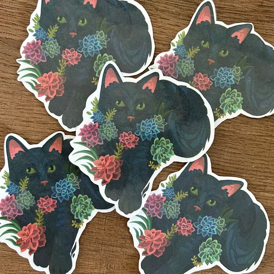 Cute Succulent Cat Sticker - Waterproof & Hand Printed 3x3.5 Inches