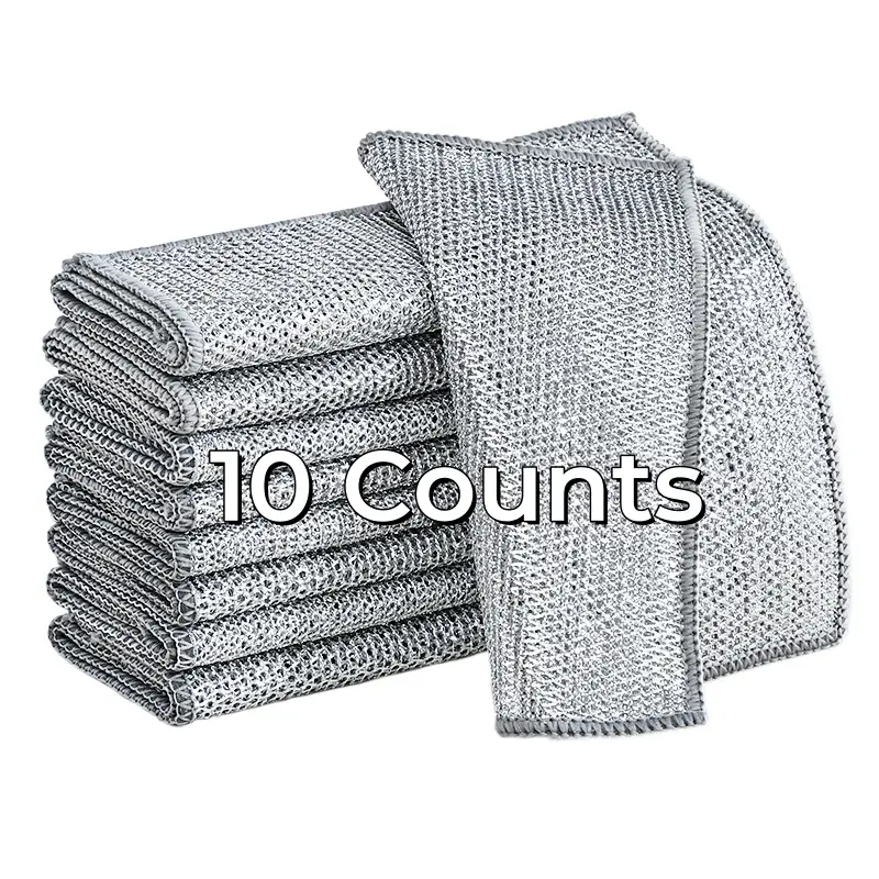 10 Counts Dishwashing Rags, Wet and Dry Use, Multipurpose Non-Scratch Wire Dishcloths for Kitchen Cleaning, Reusable Wire Cleaning Cloths for Kitchen,