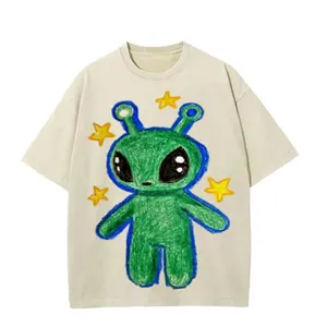 Cute Alien Unisex Vintage Tee, Vintage Coloful Tee - Oversized Shirt - Natural & Animal Planet Unisex Streetwear  Unisex casual T-shirts, perfect for alien fans; trendy and cute graphic T-shirts and hoodies for young people.