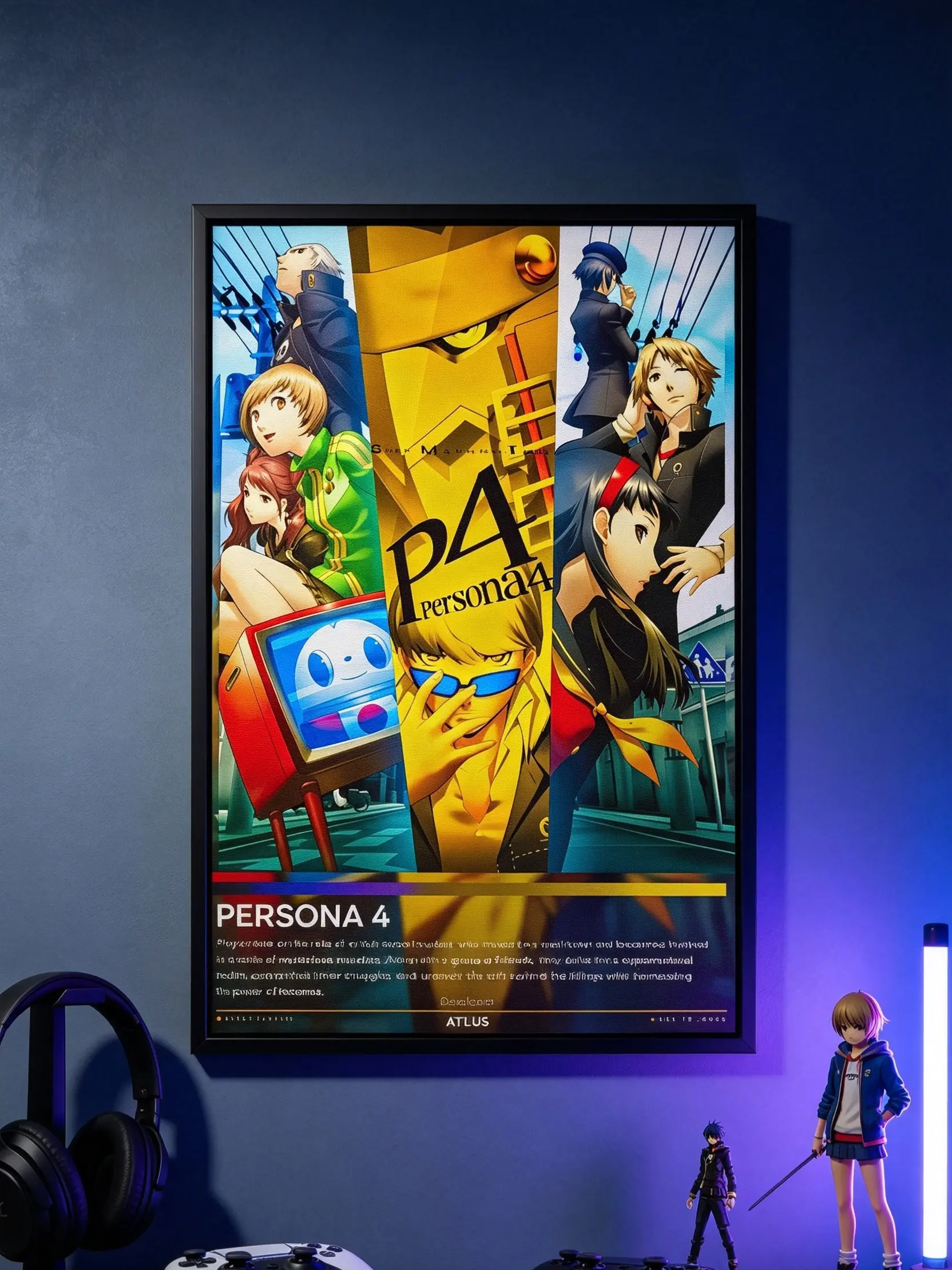 Persona 4 Video Game Anime Style Canvas Poster - Japanese RPG Gaming Room Wall Art, Cool Decor for Bedroom Dorm Office Man Cave, Unframed Print, Gift for Gamers