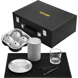 VEVOR Ice Ball Press Kit,  Anodized 7075 Aluminum, with Silicone Moulds, Large Mat, Stainless Steel Tong & Two Glasses, Double Size Crystal Clear Rounds for Whiskeys, Cocktails on Parties & Holidays